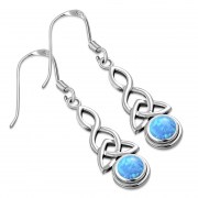 Long Synthetic Opal Trinity Knot Silver Earrings - e301